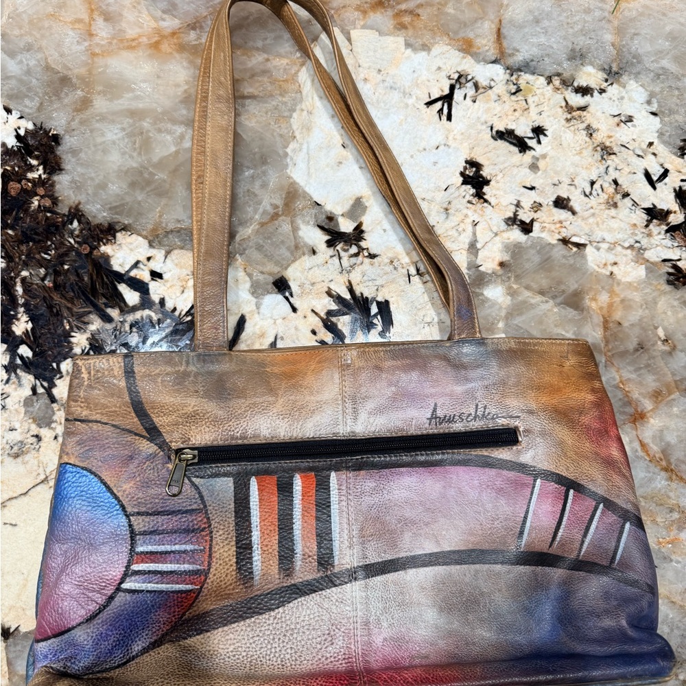 Anuschka Artistic Brown and Blue Shoulder Bag